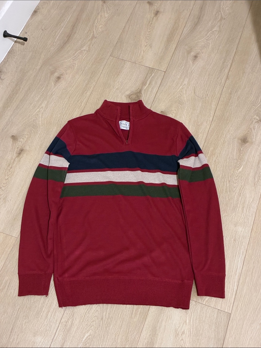 Men's Red Quarter-Zip Striped Sweater